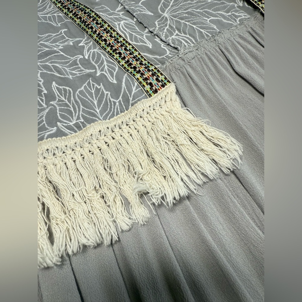 GigiO USA Women’s Boho Tiered Fringe Vest Tunic Top Gray Size Small cotton blend - Picture 7 of 9
